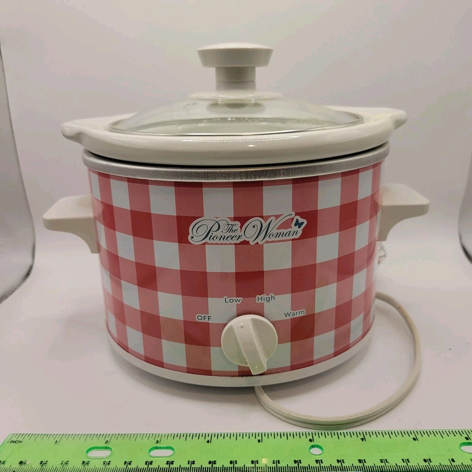 The Pioneer Woman Gingham Electric Slow Cooker 1.5 qt Red White Ceramic Lid