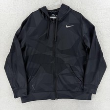 Nike Therma-FIT Hoodie Mens XL Black Full Zip Geometric Fleece Logo Sweatshirt
