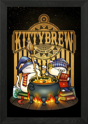 Hexe Katzen Kitty Brew gerahmtes Wandbild Poster Leinwanddruck Bild