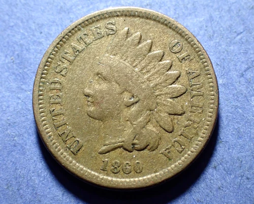 1860 Pointed Bust Copper Nickel Indian Cent  Fine