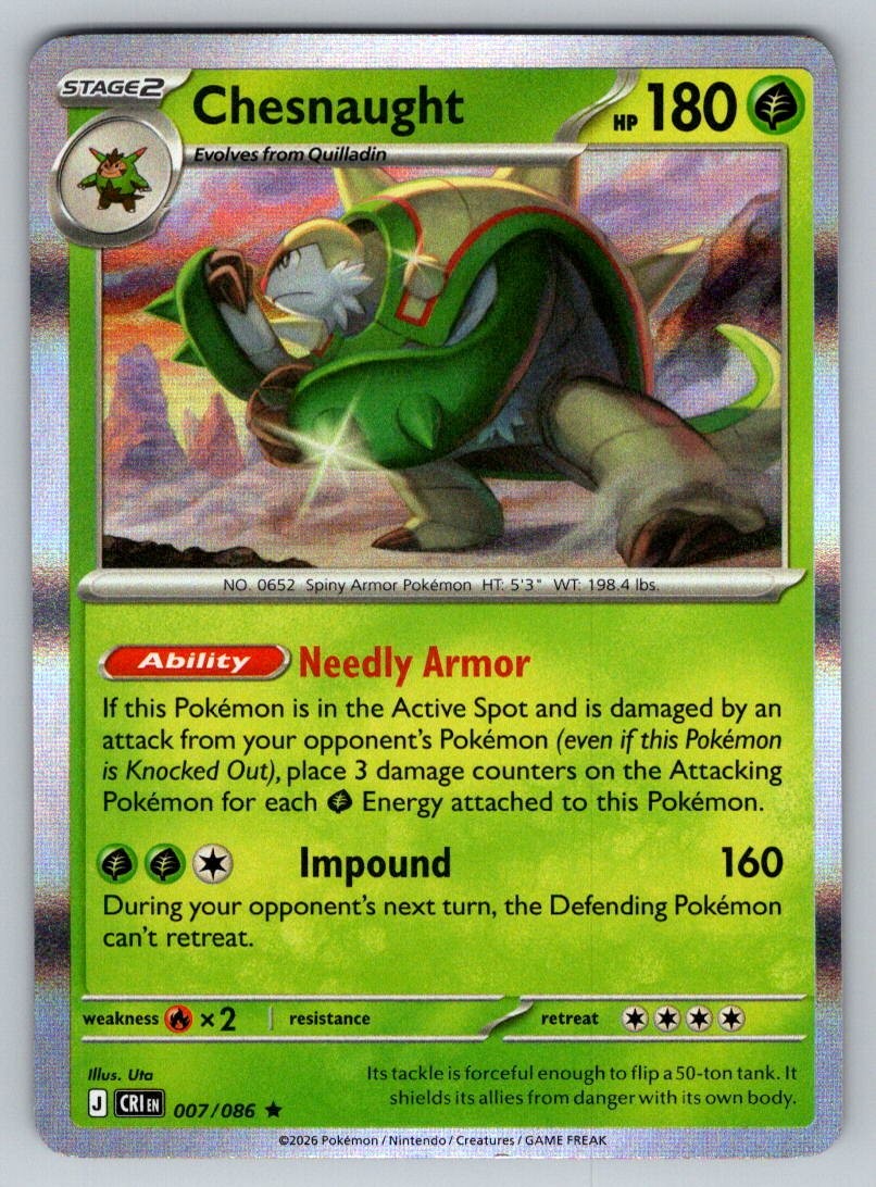Chesnaught 007/086 Rare Chaos Rising Pokemon Holo Near Mint