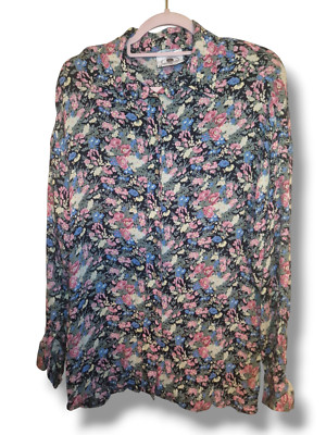 Nightingales Vintage viscose collared Neck Button down Blouse UK12 shoulder pads