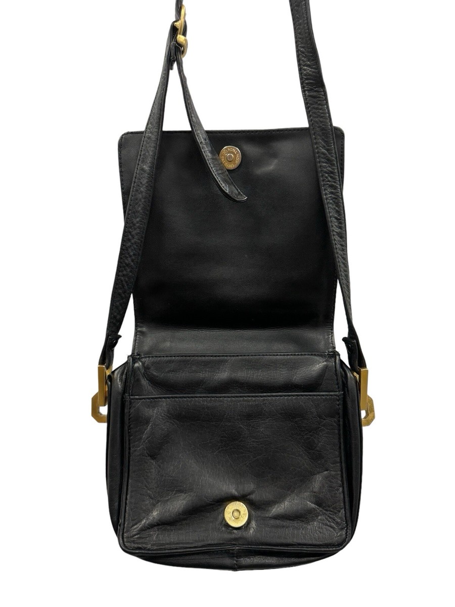 Perlina Black Leather Crossbody Bag Chunky Gold Tone  display picture 1