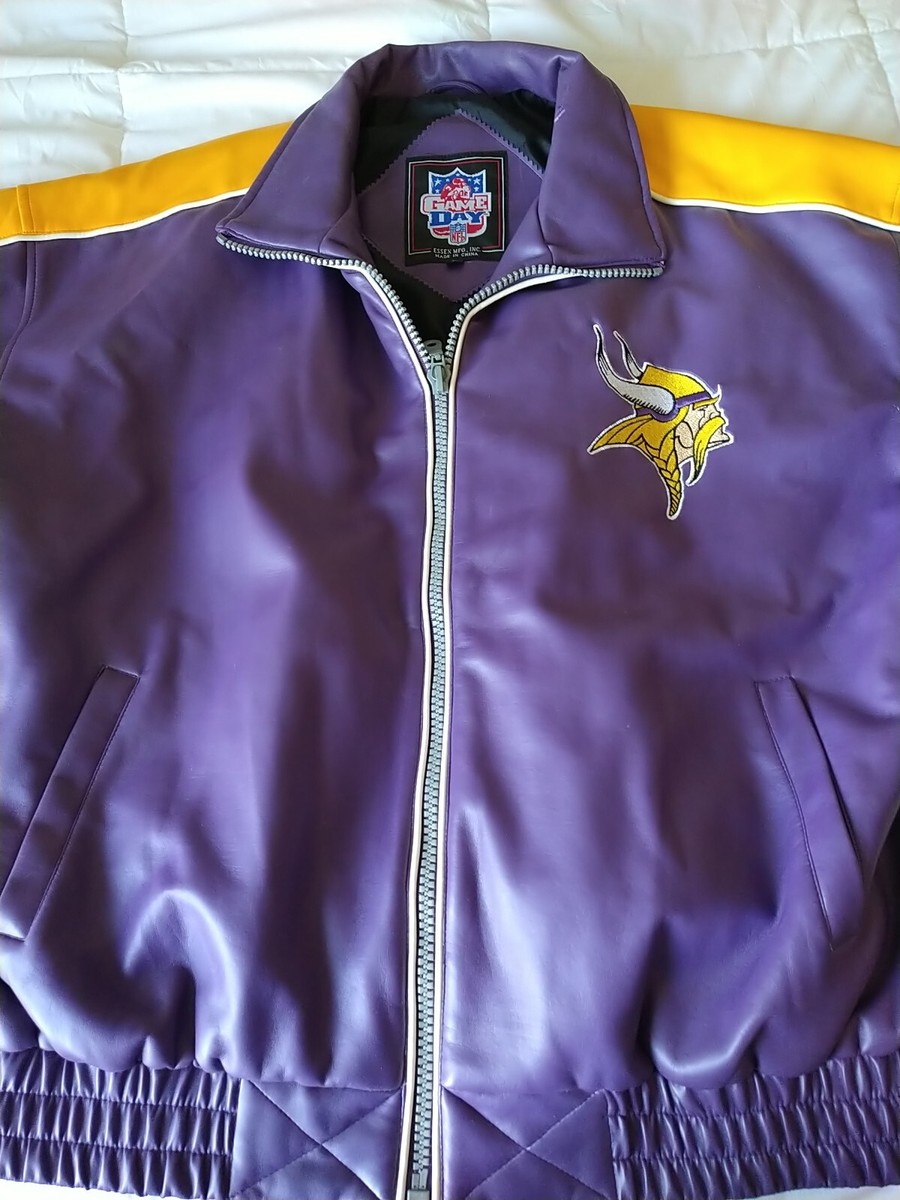 Vtg Minnesota Vikings NFL Game Day Faux Leather Lined Bomber