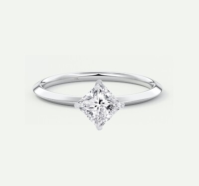 3/4 Ct Turned Princess F/VVS Lab Created Grown Diamond Ring Solid 14K White Gold