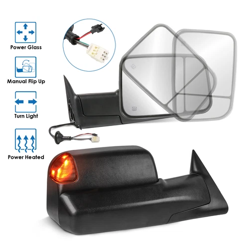 Tow Mirrors Side View Power Heated w/ Led Signal Lights For 1998-2002 Dodge Ram