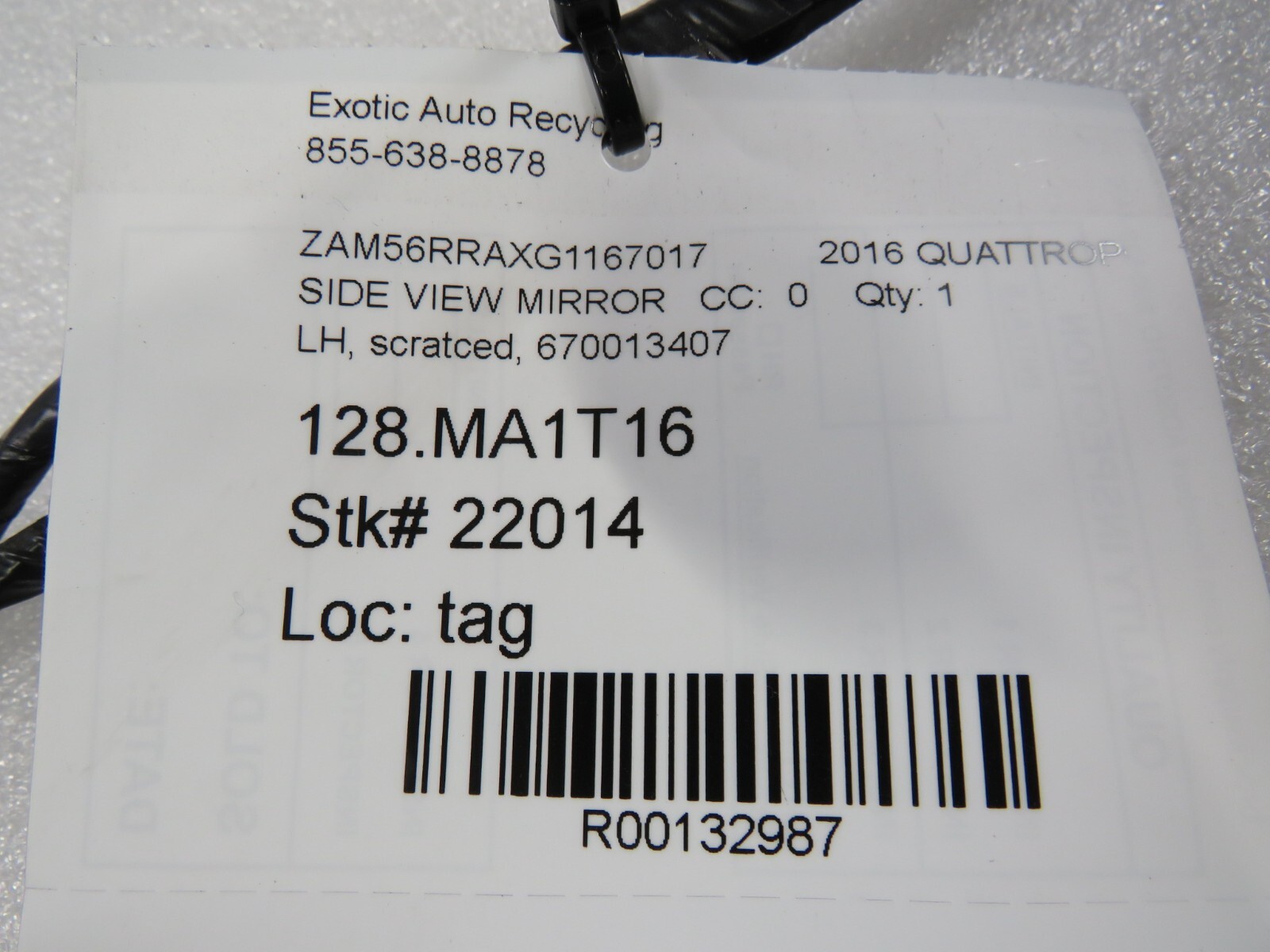 2016 Maserati Quattroporte, LH, Left, Side View Mirror, Used, P/N 