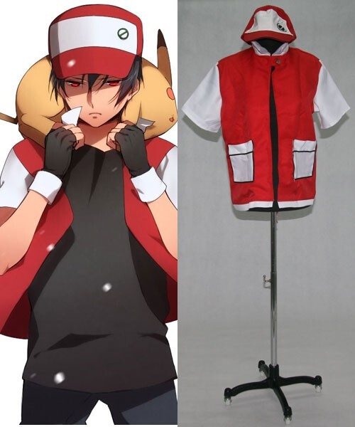 red ash dress code Pocket Monsters Trainer Red Ash Jacket Cosplay Costume with Hat