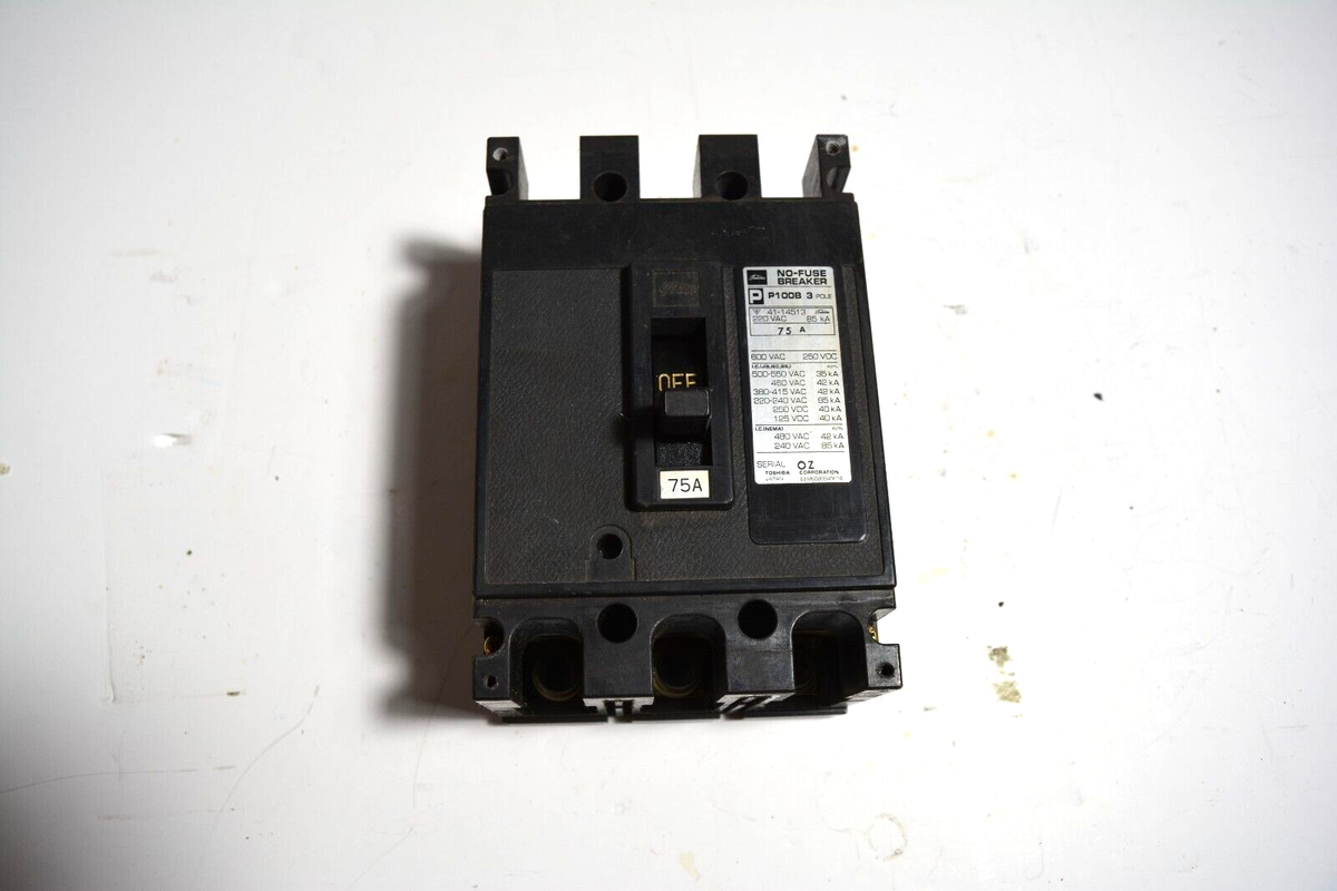 TOSHIBA 75 Amp P100B 3 POLE 220VAC CIRCUIT BREAKER 41-14513 Japan
