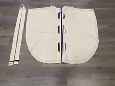 WHITE VESTMENT WITH PURPLE VELVET ACCENTS + STOLE (MADE IN SPAIN)