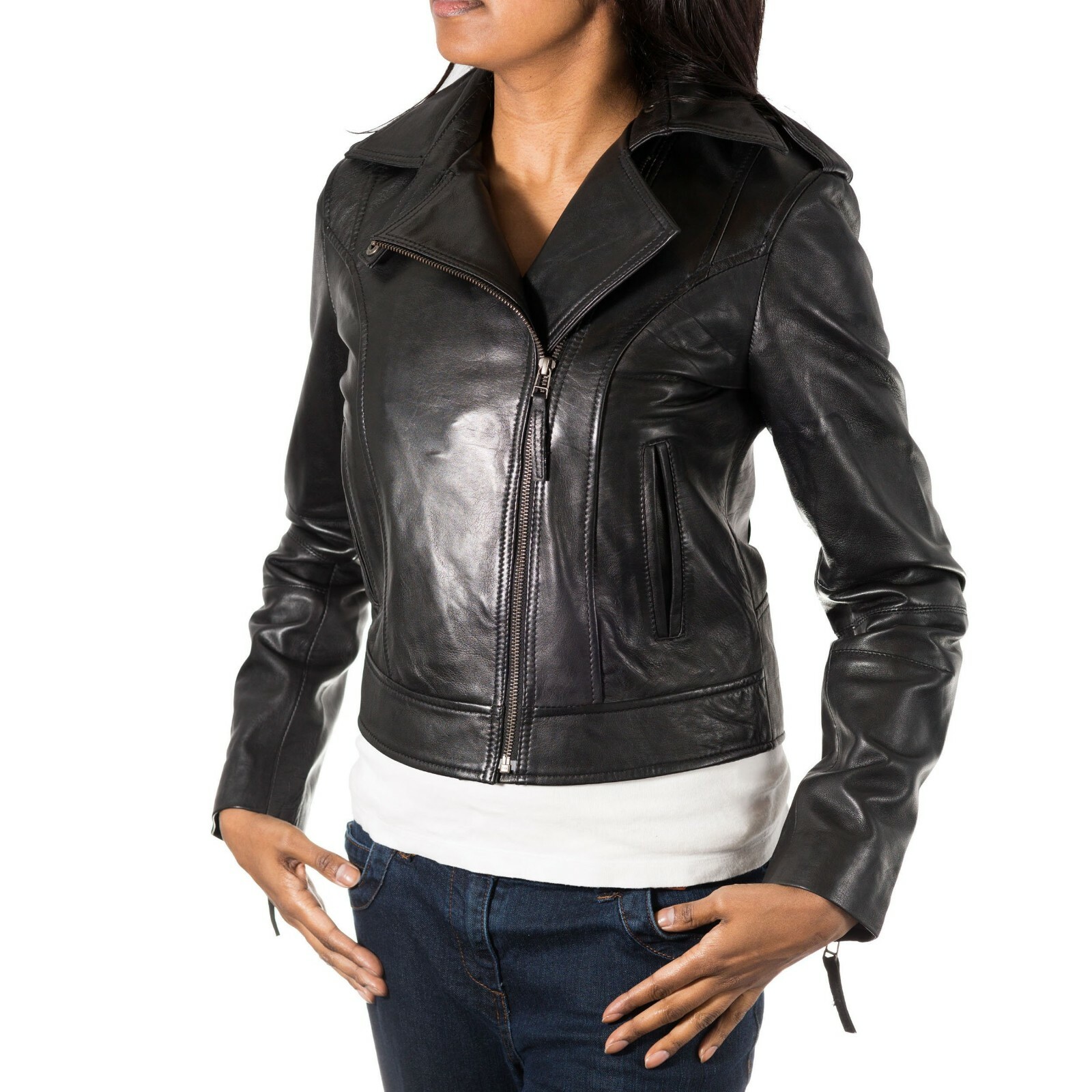 Leather Jacket Black Biker Women's Genuine Lambskin Real Women Motorcycle Slim-image