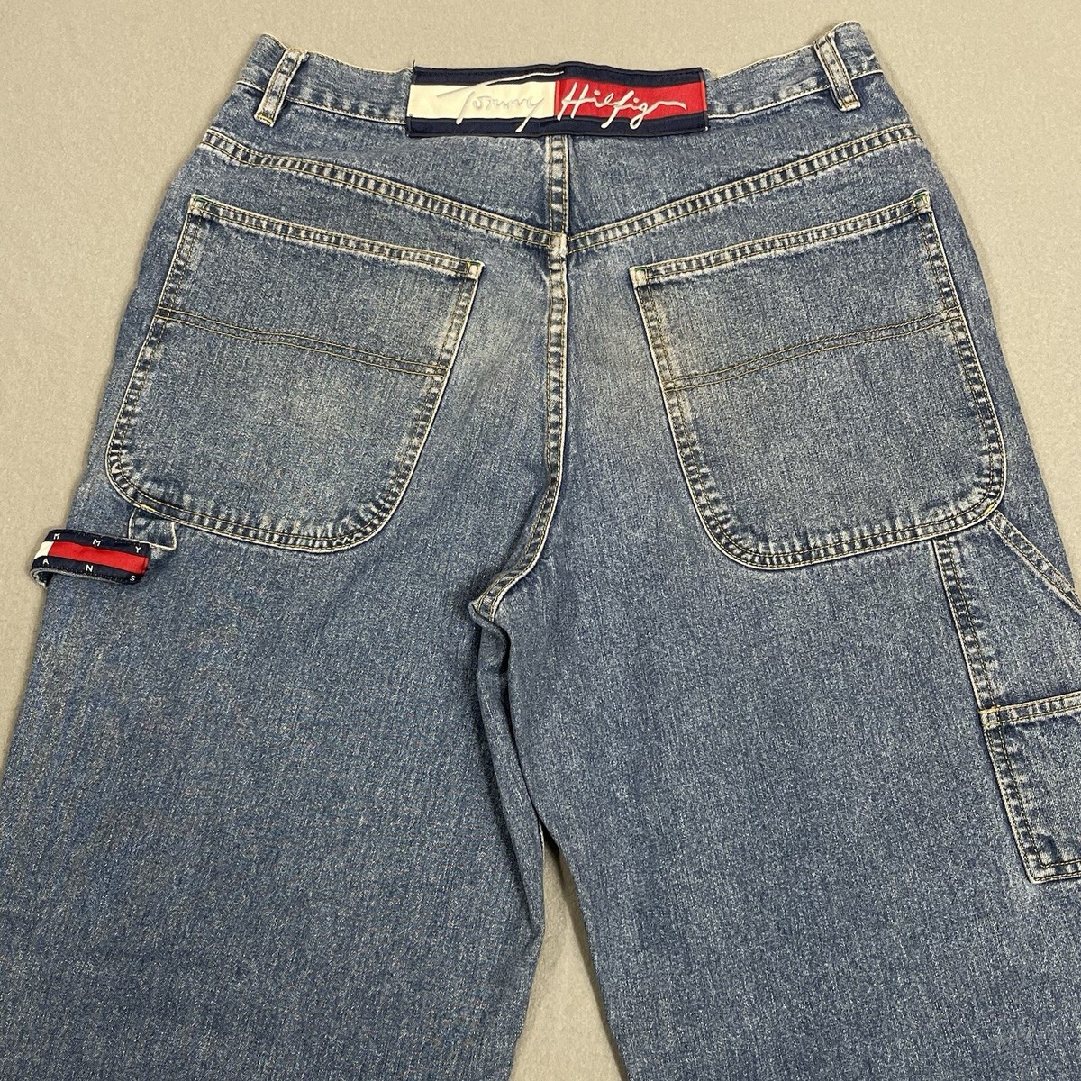70,80’s デニムバナー DENIM HEADQUARTERS Tommy Hilfiger Jeans Mens 32x32 Blue Cotton Denim Flag Belt Hammer