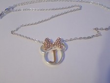 Disney Parks Minnie Mouse Letter J Rhinestones Silvertone Adjustable Necklace