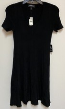 Express Womens Fit & Flare Short Sleeve Dress Black Ribbed Small