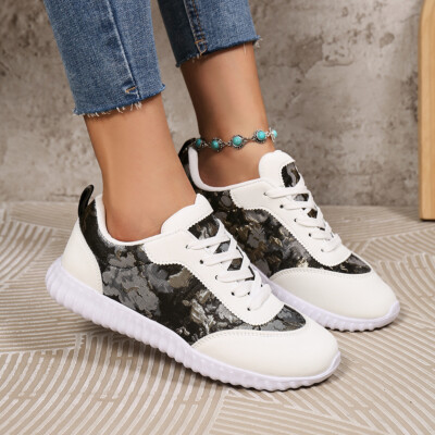 Versatile Lace-up Flat Shoes Casual Lightweight Thick-soled Running Sports Shoes