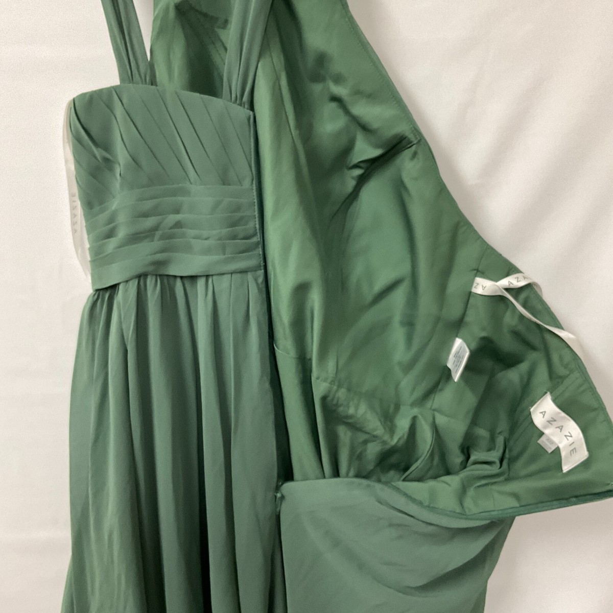 Azazie Molly Dress Womens Size A12 Green Asymetrical Sleeve Bridesmaids  Long | eBay