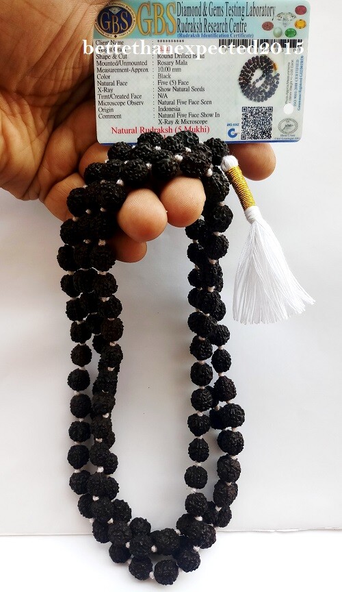 BLACK RUDRAKSHA MALA HOLY HINDU 108 +1 BEAD ROSARY MALA 10 MM