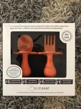 Grabease Baby & Toddler Self Feeding Utensils Spoon & Fork Set Orange NWT