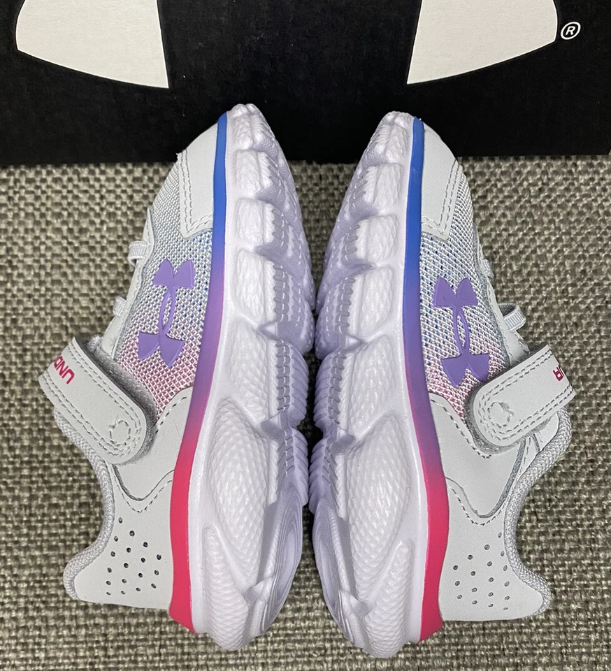 Zapatilla deportiva Under Armour para niñas pequeñas 5 K "Assert 9 AC" gris rosa gancho y bucle NUEVA Foto 4 de 4