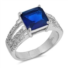 Sterling Silver 4.48 cttw Blue Princess And Clear Round Cubic Zirconia Ring