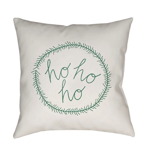 Hohoho by Surya Poly Fill Pillow, White/Green, 20' x 20' - HDY031-2020