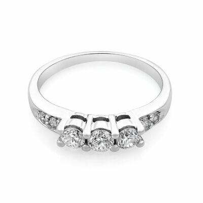 Rachel Koen Three Stone Style Engagement Ring 14K White Gold 0.55Cttw Size 8.25
