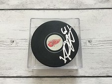 Xavier Ouellet Signed Autographed Detroit Red Wings Hockey Puck b