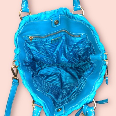 PRADA Tessuto Gaufre Luxury Designer Nylon Turquoise Shoulder 