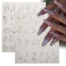 3D Silver Frame Nail Sticker Silver Bronzing Stripe Lines Slider for Nail Tribal