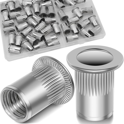 50PCS 5/16-18 UNC Rivet Nuts 304 Stainless Steel Flat Head Threaded Inserts