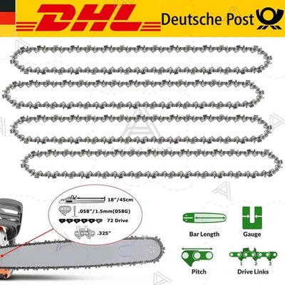 ISWEES 4 x Sägekette 18" 45cm 0,325 (1,5mm) 72 TG Glieder für Motorsäge Kettensäge DHL