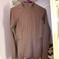 Fabletics Women s Taupe Track Jacket M Full Zip Knit Polyester Pockets
