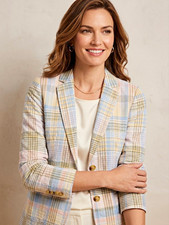 Talbots Plaid Cotton Lined 2-Button Blazer Jacket Pockets Women 8