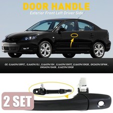 2SET Door Handle Exterior OutFront Left Driver Black For 2004-2009 Mazda 3