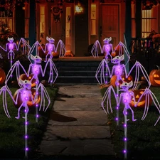 Halloween Decorations Outdoor Solar Garden Lights,2PCS of Set 3D Scary Bat Reali