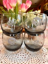 4 Vintage 1970's NFL Minnesota Vikings Smoked Glass Whiskey Low Ball Glasses