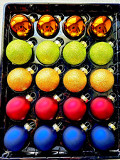 Glass Christmas Ornament Set Of 20 - 1.5" Multicolor Frosted, Glitter  Shiny