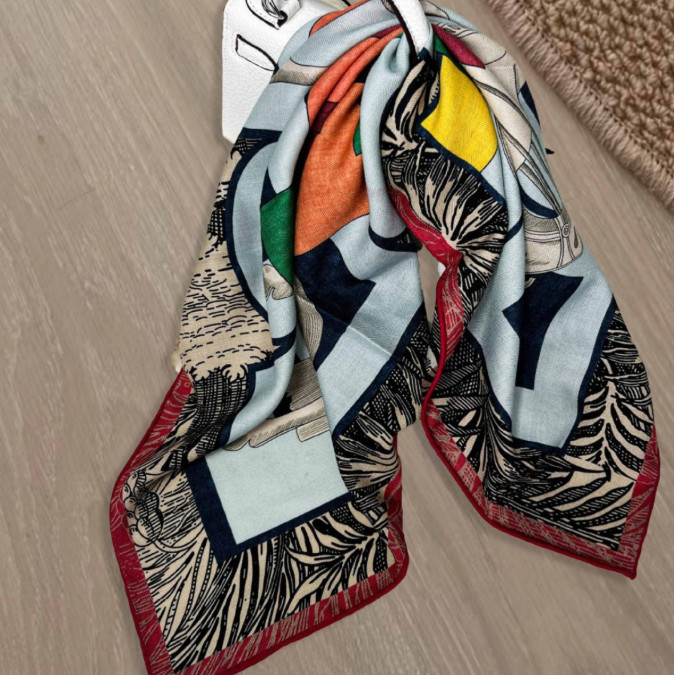 70% Cashmere 30% Silk Neckerchief Plate Print Bandana wrap Scarf Shawl 26'' new