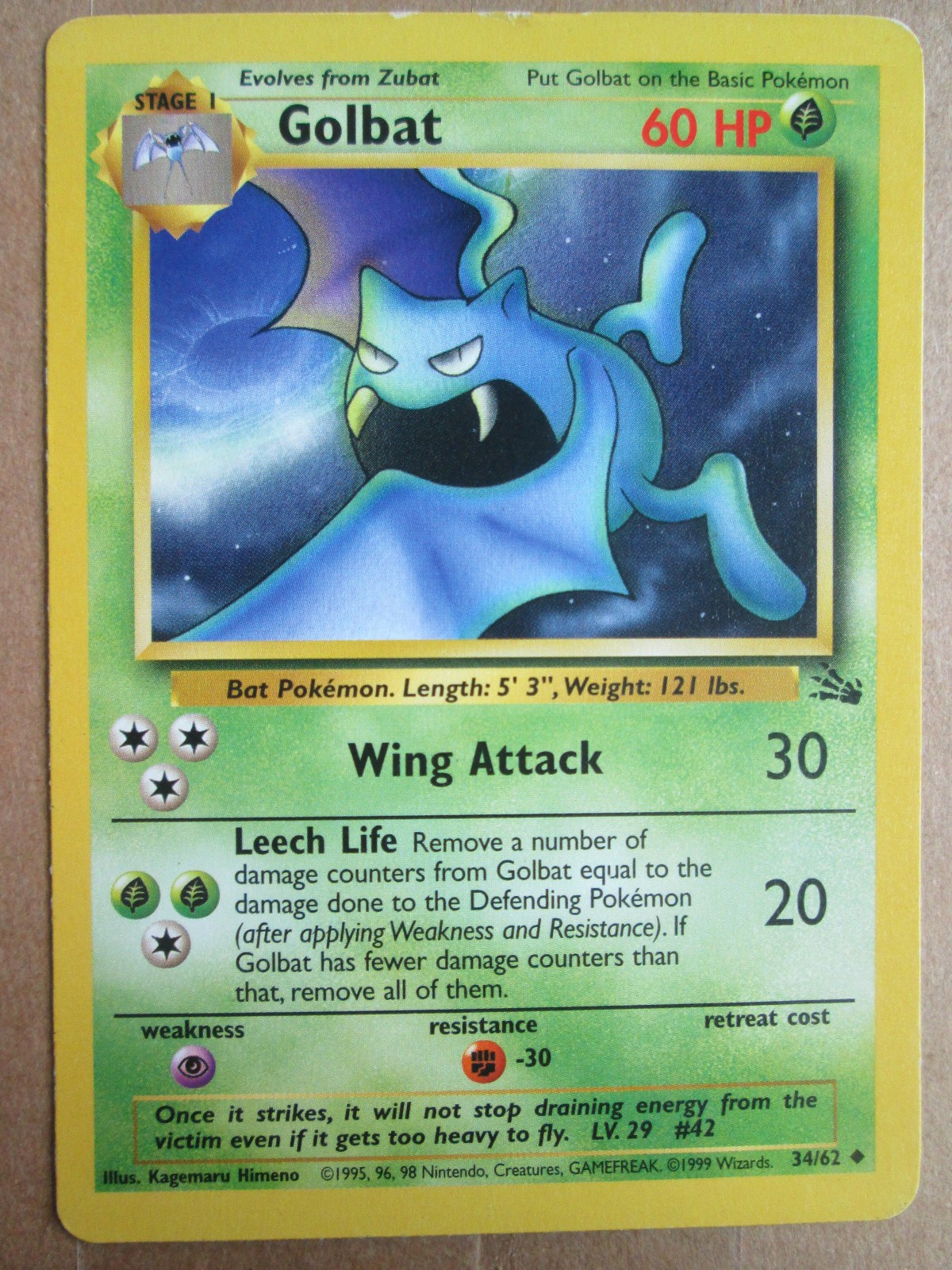 Golbat - 34/62 - Uncommon WOTC TCG—Fossil Pokemon Card