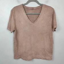 Alex Mill Elliott V Neck Tee Womens Large Recycled Cotton Garment Dyed Tan