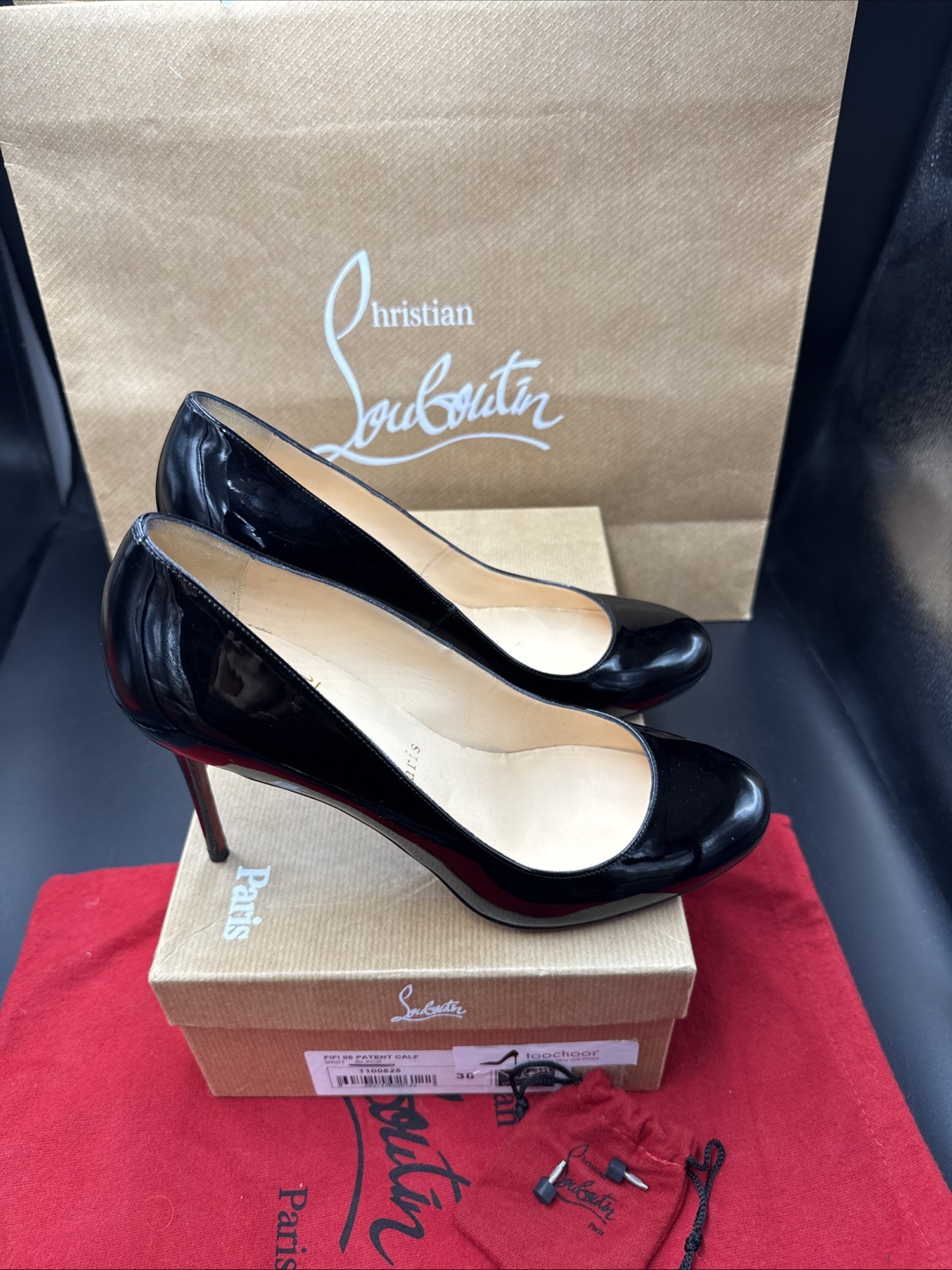Christian Louboutin Fifi 85 Black Patent Heels Court Shoes Size Uk 5 Eu 38