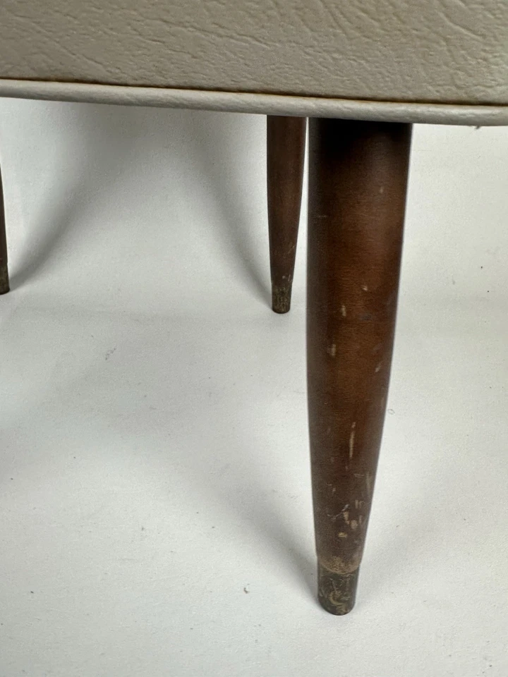 Vintage MCM Mid-Century 15" Square Footstool Ottoman Stool Vinyl Tapered Legs - Image 3 of 4