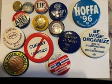 Mixed lot of 14 trade union buttons--Vintage(CIO) to modern-UAW, IBT, UE, etc
