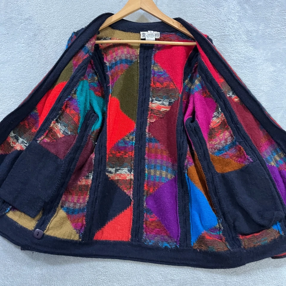 Cárdigan Chompas Vintage Mediano 100% Alpaca Geométrico Patchwork Suéter Artístico Foto 4 de 4