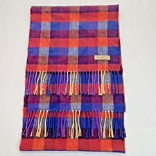 100 CASHMERE SCARF Made in England Soft Wool Wrap Plaid Purple Camel Navy