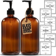 16 OZ Thick Amber Glass Soap Dispenser W/ Pump 2 Pack Hand  Dish Soap Dispenser