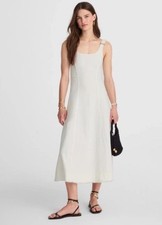Madewell $148 Denim Scoopneck Midi Dress Pure White Wash A Line Raw Hem Size S
