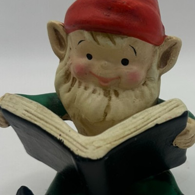 Vintage Homco CHRISTMAS ELF FIGURINES Set Of Two Santas Helpers Book Toy Boat