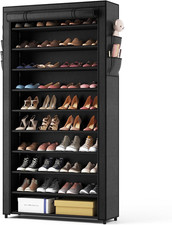 ROJASOP 10 Tier Shoe Rack with Covers,Large Capacity Stackable Tall Shoe Shelf S