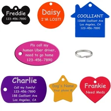 Personalized Pet ID Tags for Dogs and Cats - Custom name tags in various shapes